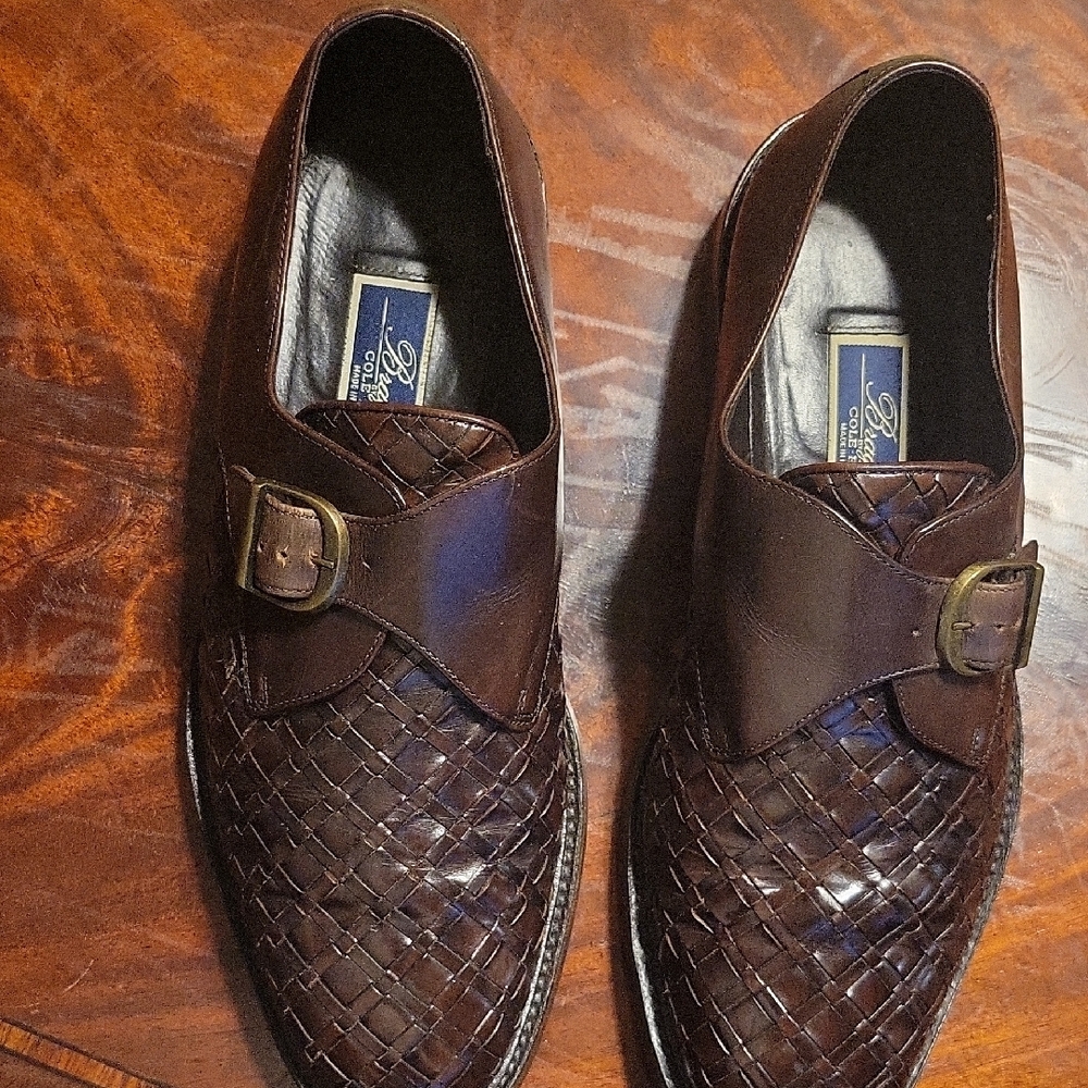 Brown Woven Leather Loafers with Buckle